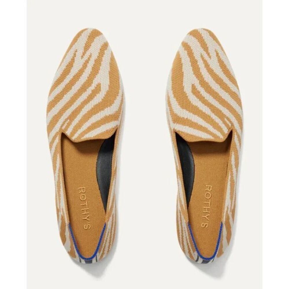 Rothy’s The Almond Loafer Zebra Print Knit Flats Camel Ivory Women’s Size 8.5